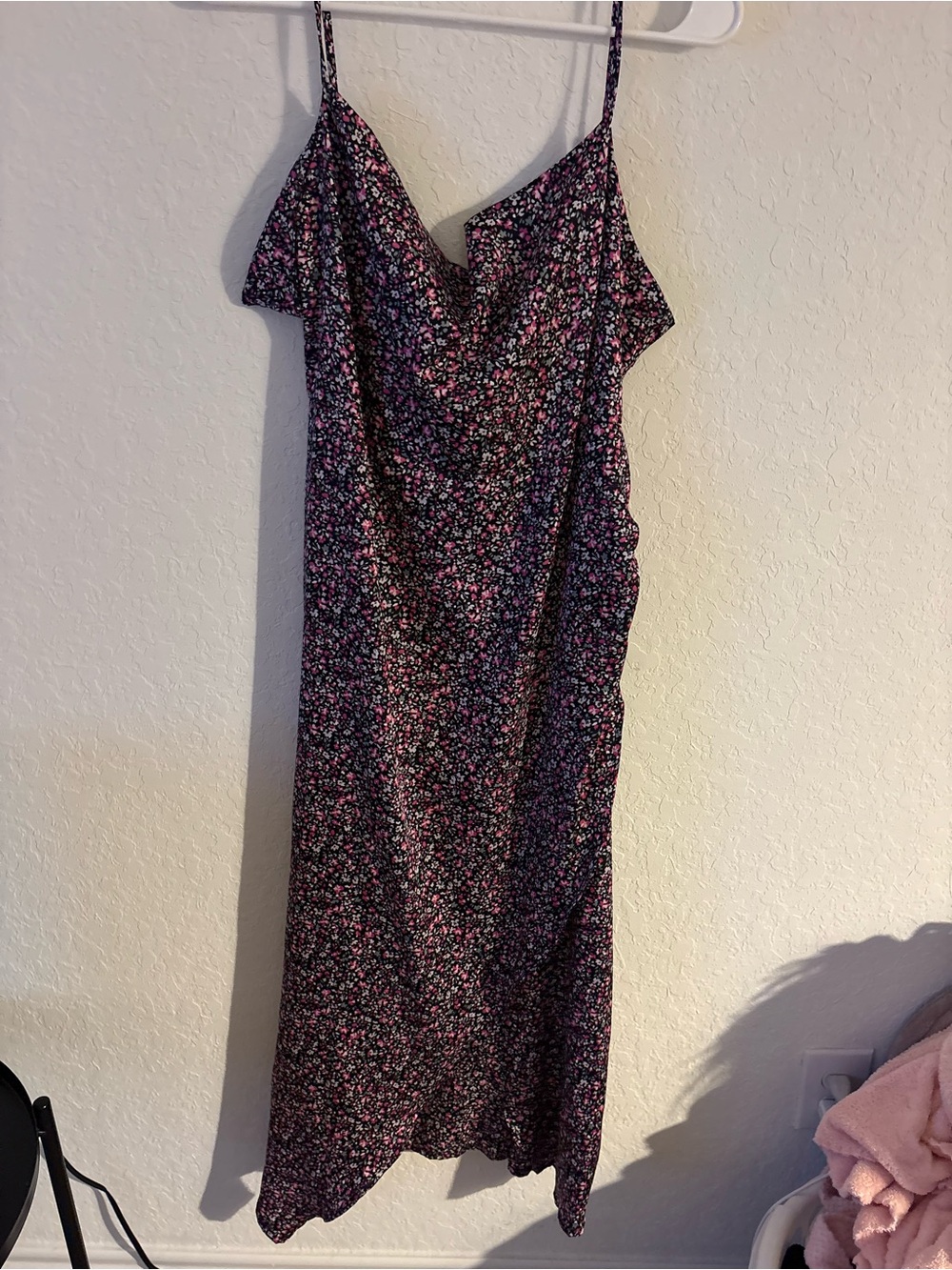Floral Slip Midi Dress in Black and Pink
